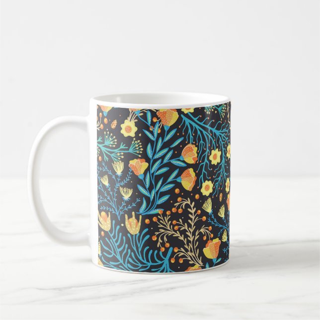 Taza De Café Mano floral dibujada: creativa sin foco (Izquierda)