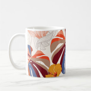 Taza De Café Mano floral tropical brillante dibujada