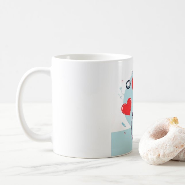 Taza De Café Manos curativas, Corazones de cuidado - Enfermera  (Con donut)