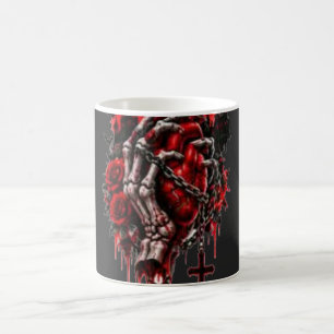 Taza De Café Manos de esqueleto gótico con rosas rojas Hallowee