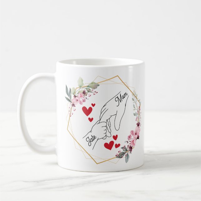 Taza De Café Manos de madre o padre y niño personalizado (Izquierda)