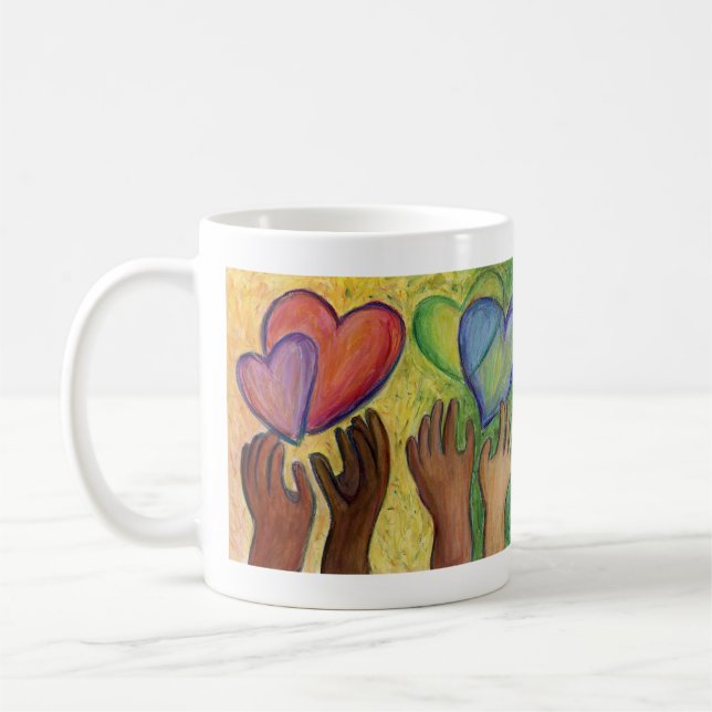 Taza De Café Manos y corazón Diversidad Amor Arte Personalizado (Izquierda)
