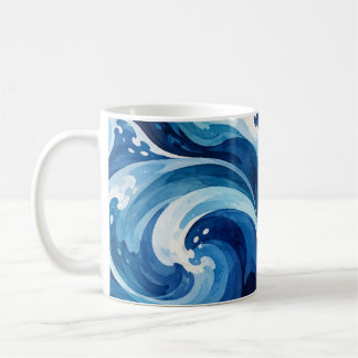 Taza De Café Manta abstracta de olas del océano azul acuarela c