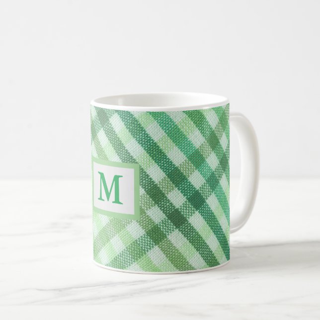 Taza De Café manta verde, monograma, casa de campo, barro rústi (Anverso derecho)