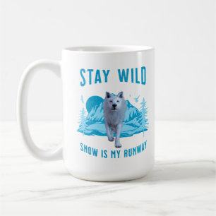 Taza De Café Mantén Fiero Lobo Blanco Pista de Nieve