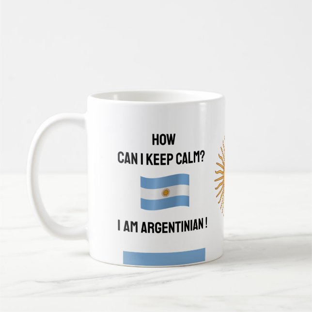 Taza De Café Mantén la calma Argentina y texto gracioso, bander (Izquierda)