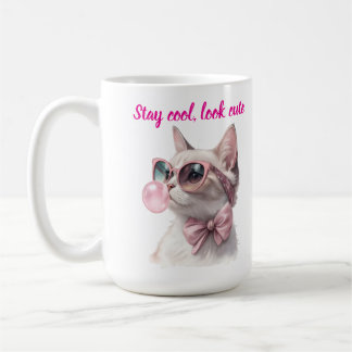Taza De Café Mantén la Calma Mira Bonito Gato Rosa Soplando Bur