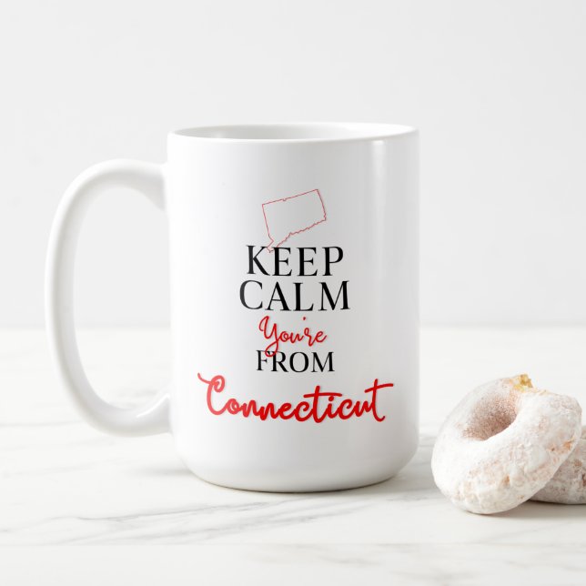 Taza De Café Mantén la calma que eres de Connecticut (Con donut)