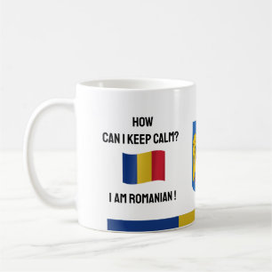Taza De Café Mantén la calma Rumania y texto gracioso, bandera 