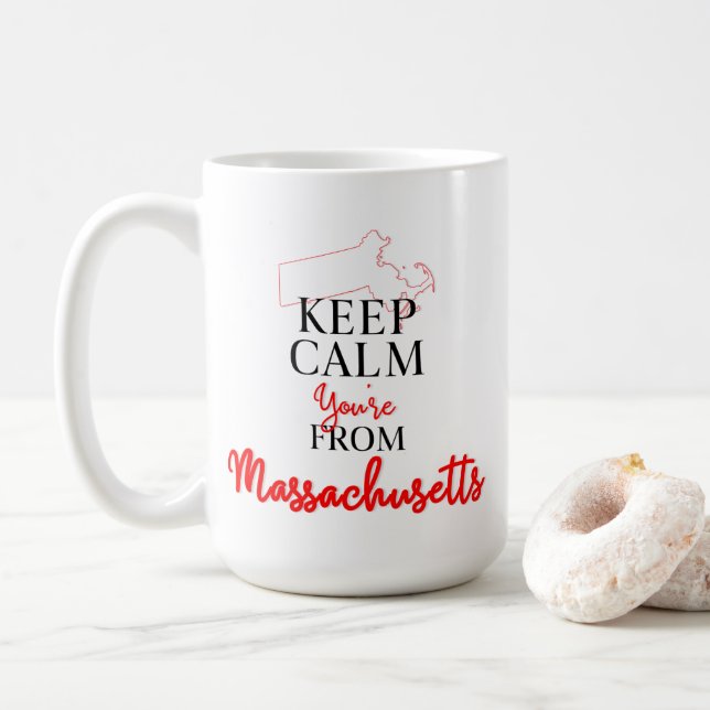 Taza De Café Mantén la calma y eres de Massachusetts (Con donut)