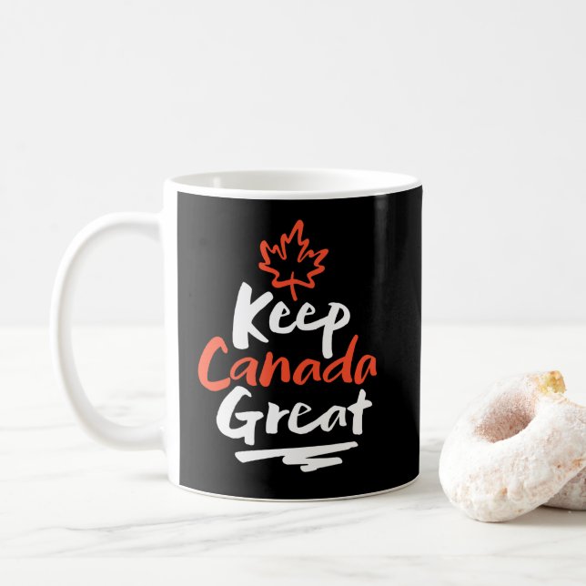 Taza De Café ¡Mantenga CANADÁ Grande!  Hoja de Arce Canadiense  (Con donut)