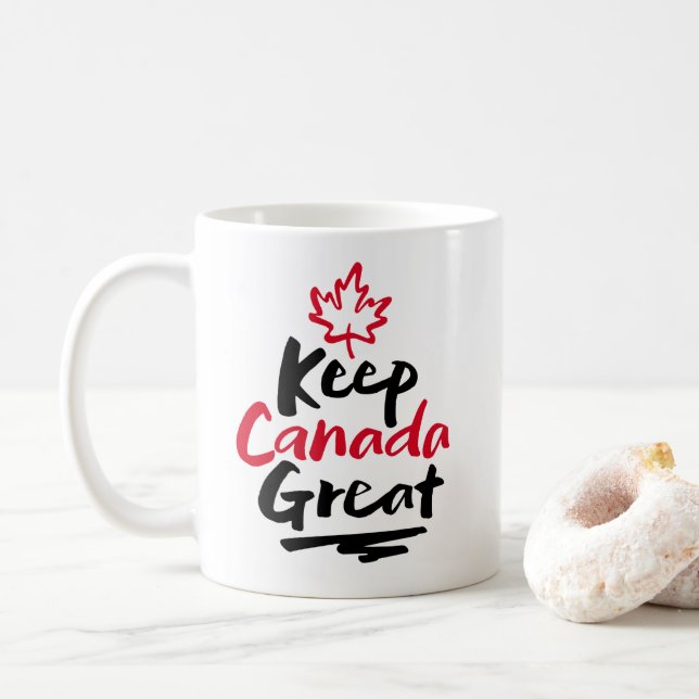 Taza De Café ¡Mantenga CANADÁ Grande!  Hoja de Arce Canadiense  (Con donut)