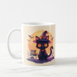 Taza De Café Manténganse asustados - Gato de la luna de calabaz