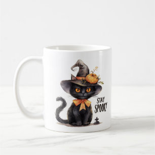 Taza De Café Manténganse asustados - Gato Gorra de brujas