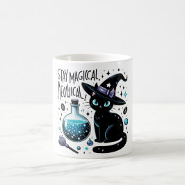 Taza De Café Manténgase mágico meowgical bruja negra felina