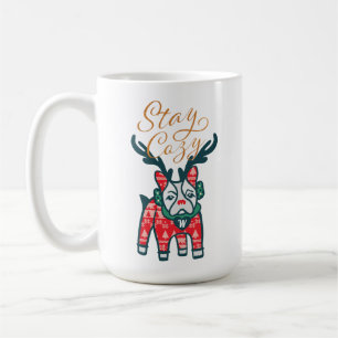 Taza De Café Mantente cómodo   Navidades de renos de Bulldog fr