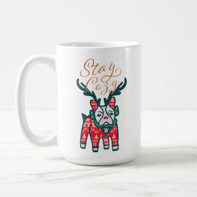 Taza De Café Mantente cómodo | Navidades de renos de Bulldog fr (Izquierda)