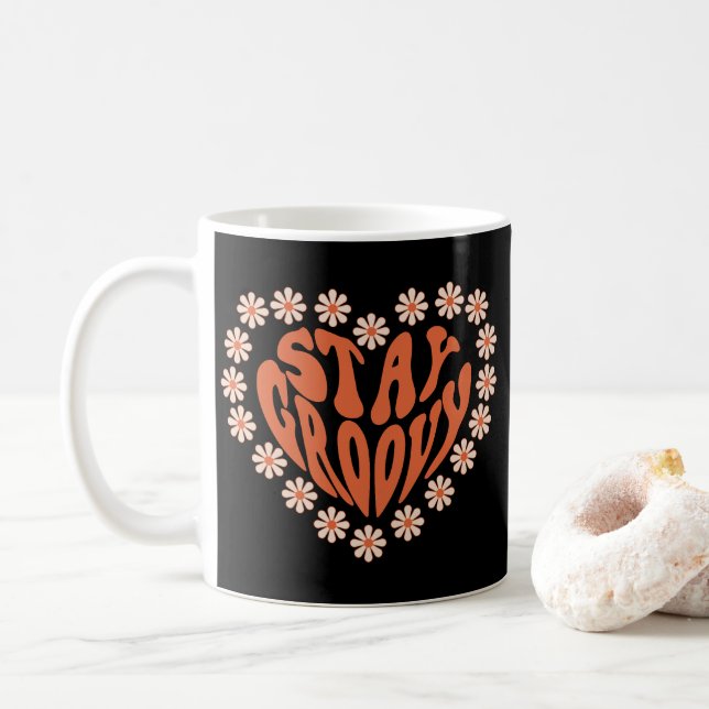 Taza De Café Mantente Groovy Heart Con Flores (Con donut)