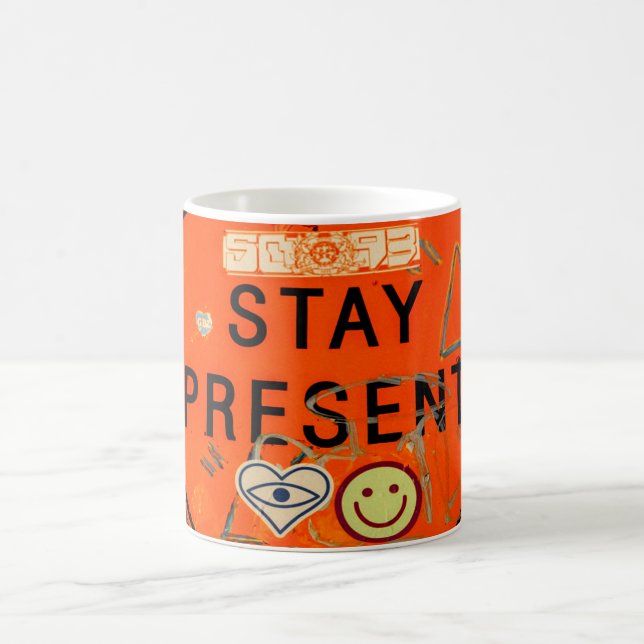 Taza De Café Mantente presente, Naranja de graffiti de Rótulo d (Centro)