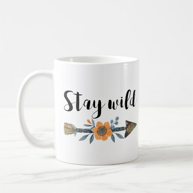 Taza De Café Mantente salvaje estilo boho acuarela (Izquierda)