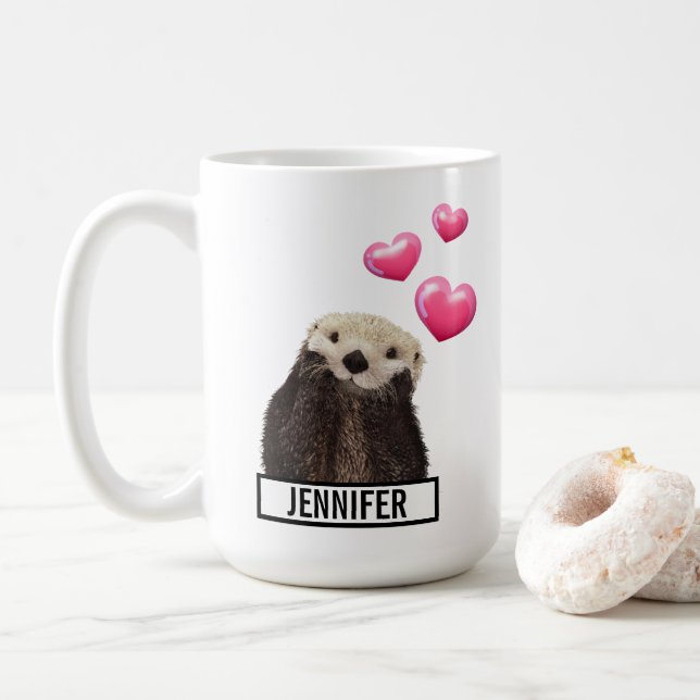 Taza De Café Mantequilla con corazones de amor rosados (Con donut)