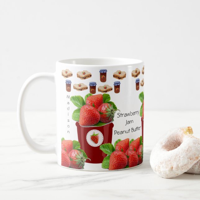 Taza De Café Mantequilla de cacahuete fresa Jam Mug (Con donut)