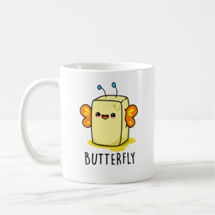Taza De Café Mantequilla divertida de mariposa con un bollo de