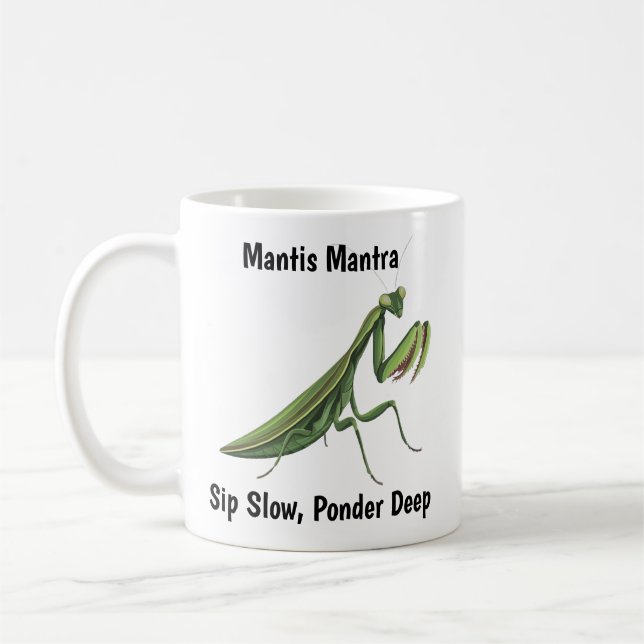 Taza De Café Mantis de oración ilustrada personalizada (Izquierda)