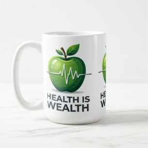 Taza De Café Manzana con pulso de latido y Salud es Riqueza