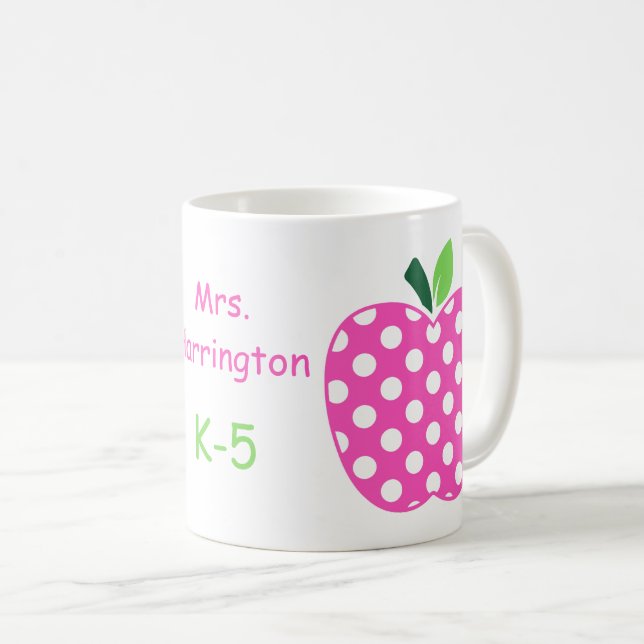 Taza De Café Manzanas de Punto de Polka Rosa y Verde (Anverso derecho)