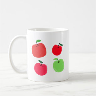 Taza De Café Manzanas Rojas y Verdes Dibujadas a Mano Adorables