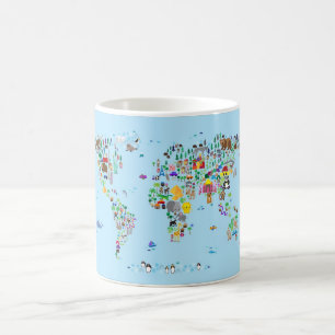 Taza De Café Mapa animal del mundo