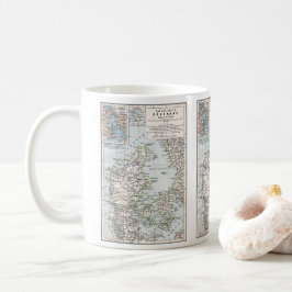Taza De Café Mapa antiguo de Dinamarca, Danmark en danés, 1905