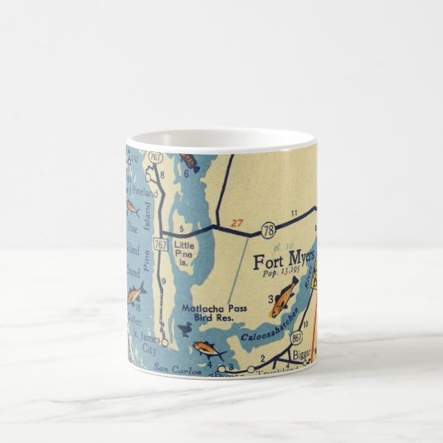 Taza De Café Mapa Antiguo de Ft. Myers (Centro)