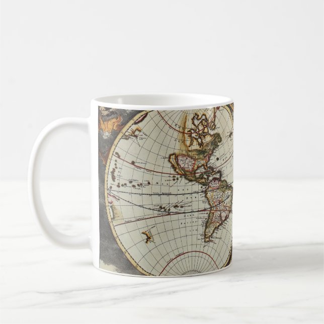 Taza De Café Mapa antiguo de hemisferios mundiales. Creado por  (Izquierda)