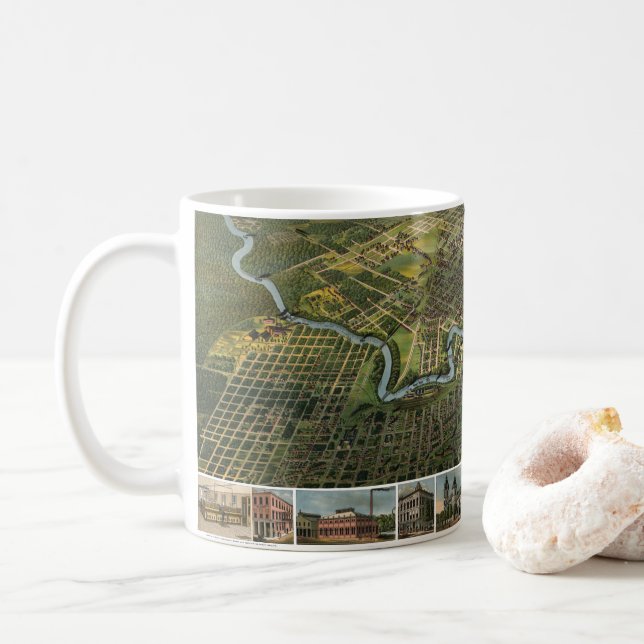Taza De Café Mapa Antiguo de Houston, Texas con el río Búfalo (Con donut)