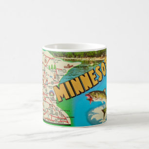 Taza De Café Mapa Antiguo de Minnesota con Motivos de Peces