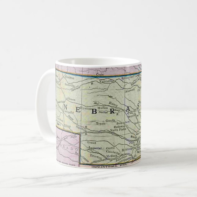 Taza De Café Mapa Antiguo de Nebraska (Anverso izquierdo)