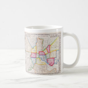 Taza De Café Mapa Antiguo del Centro de Baltimore (1860)