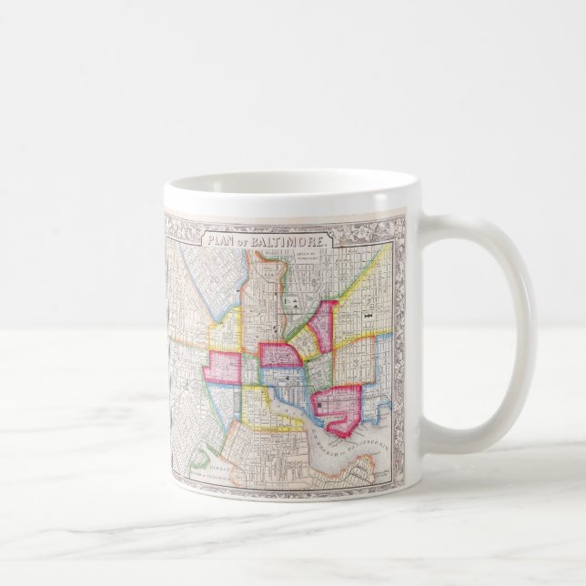 Taza De Café Mapa Antiguo del Centro de Baltimore (1860) (Derecha)