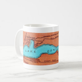 Taza De Café Mapa antiguo del lago Geneva Wisconsin