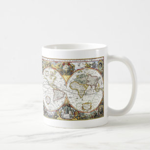 Taza De Café Mapa Antiguo del Mundo por Hendrik Hondius, 1630