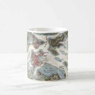 Taza De Café Mapa Antiguo del Puerto de Boston (1807)