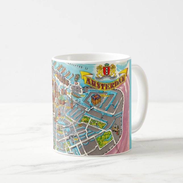 Taza De Café Mapa antiguo ilustrado de Ámsterdam (Anverso derecho)