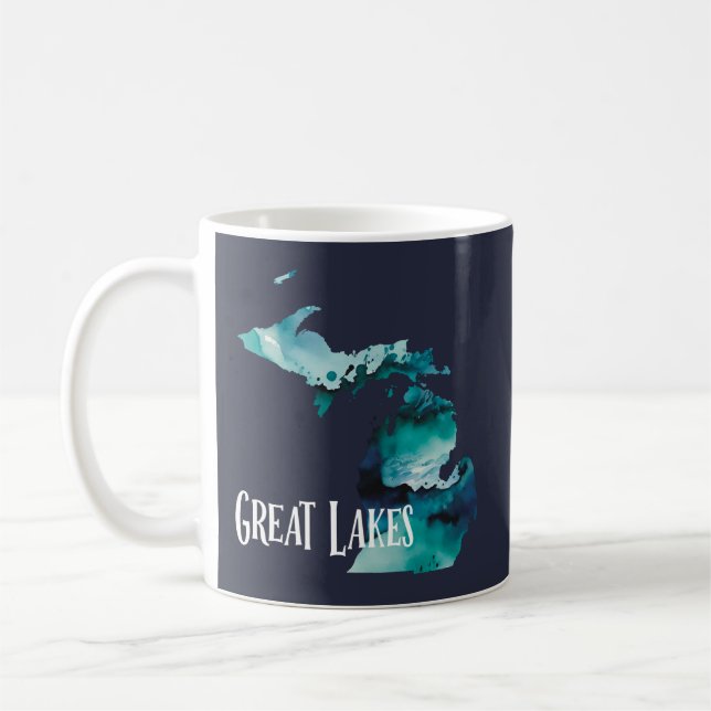 Taza De Café Mapa azul de los Grandes Lagos Michigan State Map (Izquierda)