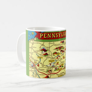 Taza De Café Mapa Colorido Antiguo de Pensilvania 