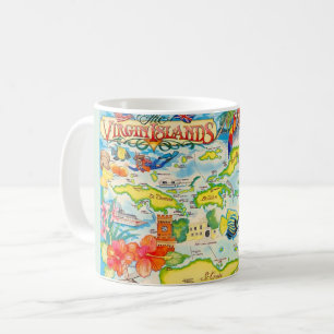 Taza De Café Mapa Colorido de las Islas Vírgenes