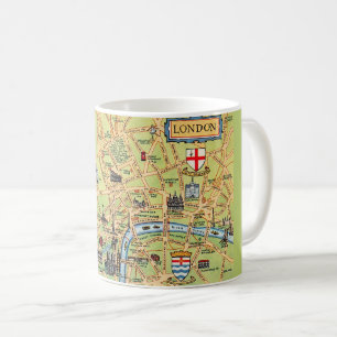 Taza De Café Mapa colorido ilustrado de Londres, Inglaterra