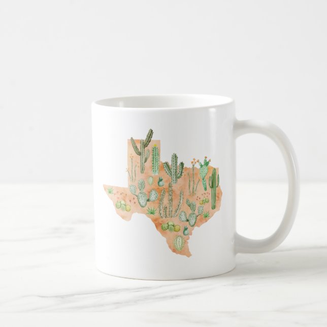 Taza De Café Mapa de Acuarela de Cactus Suculento de Texas (Derecha)