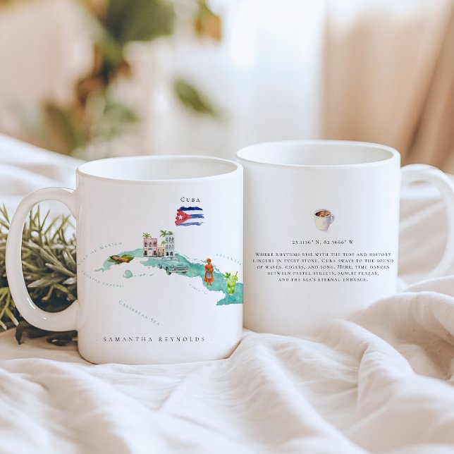Taza De Café Mapa de acuarela de Cuba | Inicial (Subido por el creador)